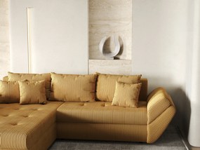 Colțar extensibil dumonde cu ladă de depozitare si sezut confortabil din spuma high-density, Loana Zoom Mustar 270x185 cm