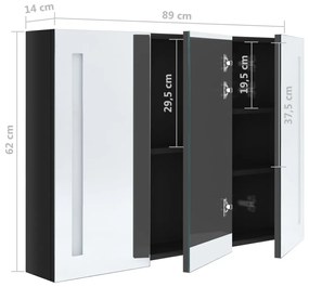 Dulap de baie cu oglinda si LED, negru stralucitor, 89x14x62 cm Negru stralucitor, 89 x 14 x 62 cm