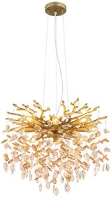 Lustra suspendata metal auriu mat, cristale de sticla QUEENA