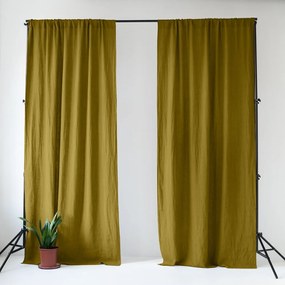 Draperie galben ocru-verde din in 140x170 cm Moss Green – Linen Tales