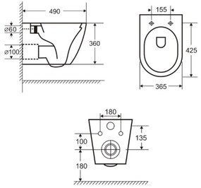 Set cada freestanding, lavoar cu ventil, vas wc rimless suspendat cu capac soft close, rezervor incastrat si clapeta