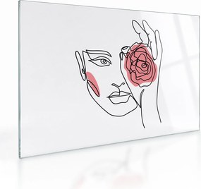 Tablou pe sticlă - Linie de artă față cu trandafir (70x50 cm)