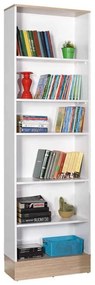 Biblioteca Adore Base, 6 rafturi, Stejar / Alb, 60x197x26 cm
