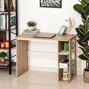 HOMCOM Birou Modern pentru Computer cu Raft cu 3 Etajere, Birou Modern din Lemn, 100x44x74 cm, Natural | Aosom Romania