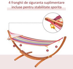 Outsunny Hamac in Tesatura in Dungi Colorat cu Suport in Lemn, 3.15x1x1.1m | Aosom Romania