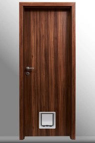 Usa de interior echipata cu usita batanta pentru pisici catei Nuc, Folie Decor