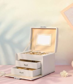 Cutie   pentru bijuterii oglinda doua sertare  incuietoare Alb