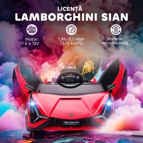 Masina electrica HOMCOM pentru copii 12V Lamborghini, telecomanda, viteza 3-8 km/h, 108x62x40cm, Rosie | Aosom Romania