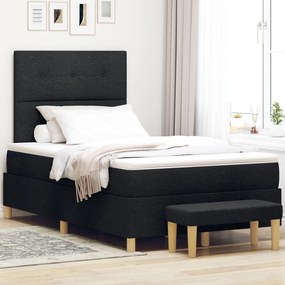 Pat Box Spring vidaXL cu saltea și băncuță Negru 120x200 cm Țesătură