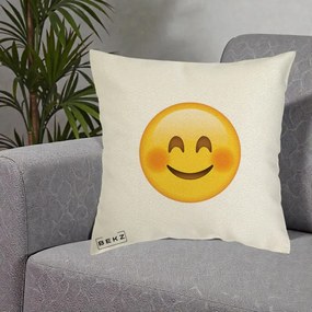 Perna Decorativa Emoji Fericit Roscat, 40x40 cm, Ecru, Husa Detasabila, Perna Inclusa, BEKZ®