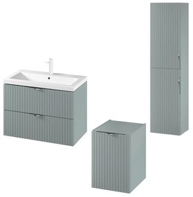Set dulap baie suspendat 2 sertare si lavoar inclus 80 cm, dulap baie suspendat si dulap baie tip coloana, culoare fiord mat, MDF,Cersanit Tirso