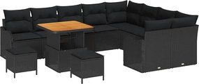 vidaXL Set de canapele pentru grădină cu pernă cu pernă 12 pcs Negru