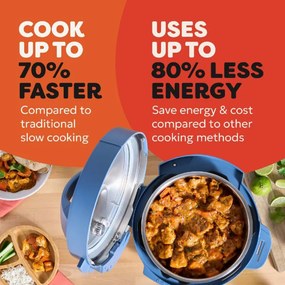 Multicooker Instant Pot Classic Mini 140800701, 800 W, 3,8 l, 7 programe, Butoane „Favorite”, Ecran LCD, Otel inoxidabil, Albastru