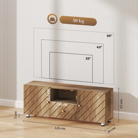 HOMCOM Televizor mobilier pentru televizoare de pana la 50 de inch cu 2 dulapuri si compartiment deschis si sertar, lemn natural | Aosom Romania