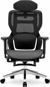 MONZA E15 Executive – Scaun Ergonomic Premium, Reglaje Avansate, Suport Lombar Reglabil pe Înălțime, Tetieră Reglabilă, Cotiere 3D, Șezut Extensibil, Reclinare 135°, Suport pentru Picioare și Bază Metalică, Mesh, Negru