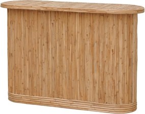 Consolă hol eclectică din ratan, natur, cu blat oval și corp din tije verticale, 80 x 120 x 40 cm, „Barbade”