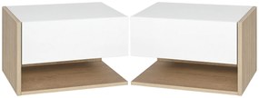 HOMCOM Set de 2 Noptiere murale - Set de 2 Noptiere - Sertar Glisant, Raft, Bicolor Aspect stejar Alb | Aosom Romania