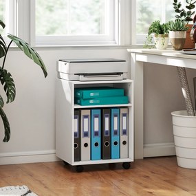 HOMCOM Dulap pentru Imprimantă cu Roți și 2 Rafturi 40x35x55.5 cm, Alb | Aosom Romania