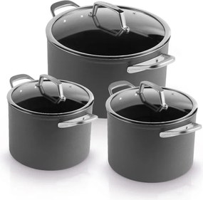 Set oale cu capac Ninja ZeroStick C33300DE, 6 piese, Pana la 260°C, Acoperire antiaderenta, Fara PFAS, Capac sticla, Inductie, Negru