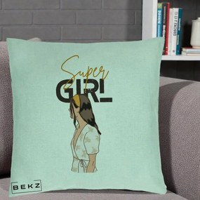 Perna Decorativa Super Girl Aesthetic, 40x40 cm, Verde Menta, Husa Detasabila, Perna Inclusa, BEKZ®