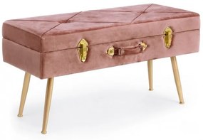 Bancheta cu spatiu pentru depozitare roz antic/auriu din catifea si metal, 80 cm, Polina Bizzotto