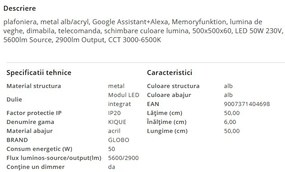 Plafoniera LED dimabila cu telecomanda KIQUE 50W