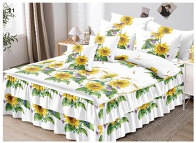 Lenjerie Pat Dublu, Bumbac Finet cu Volanase, 6 Piese - Floarea Soarelui