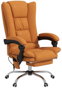 Vinsetto Scaun de Birou Masaj cu Vibrații și Căldură din Piele PU Suport Picioare Cotiere Spătar Rabatabil Maro | Aosom Romania