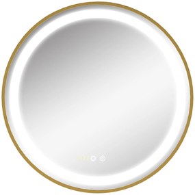 kleankin Oglindă de Baie Rotundă cu Lumină LED, Luminozitate Reglabilă și Întrerupătoare Touch, Ø60x4 cm, Auriu | Aosom Romania
