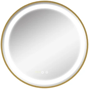 kleankin Oglindă de Baie Rotundă cu Lumină LED, Luminozitate Reglabilă și Întrerupătoare Touch, Ø60x4 cm, Auriu | Aosom Romania
