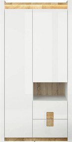 Dulap ALAMEDA, alb/stejar, PAL, cu 2 usi si 4 sertare, 102x60x201 cm