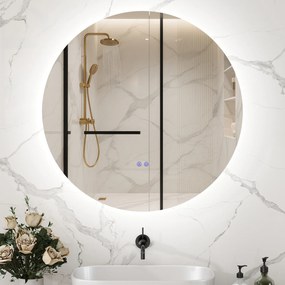 Kleankin Oglinda de Baie Rotunda cu Lumina LED in 3 Culori si intrerupatoare Touch, Ø70x3.5 cm, Transparent | Aosom Romania