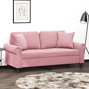 Canapea cu 2 locuri cu pernute, roz, 140 cm, catifea