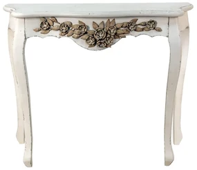 Consola alba, cu model floral, din lemn, aspect vintage, Floravie
