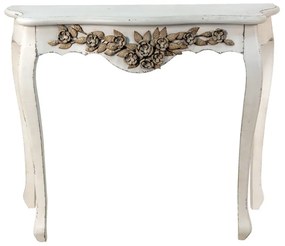 Consola alba, cu model floral, din lemn, aspect vintage, Floravie