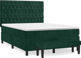 vidaXL Pat box spring cu saltea, verde închis, 140x190 cm, catifea