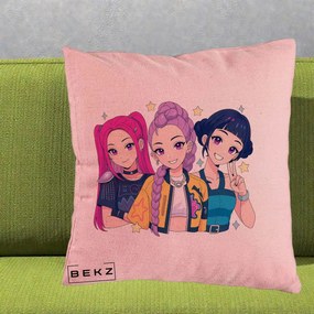Perna Personalizata K-pop HUNTRX Trio Anime Stele, 40x40 cm, Roz, Husa Detasabila, Perna Inclusa, BEKZ®
