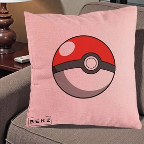 Perna Personalizata Pokeball Rosie, 40x40 cm, Roz, Husa Detasabila, Perna Inclusa, BEKZ®