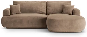 Coltar extensibil dreapta 5 locuri, modular, cu lada depozitare, Ella, Micadoni Home, 271x174x94 cm, catifea, bej inchis