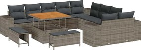 vidaXL Set de canapele pentru grădină cu pernă 13 pcs Gri poliratan