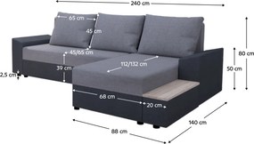 Set canapea universală, gri închis/gri, FERGUS ROH