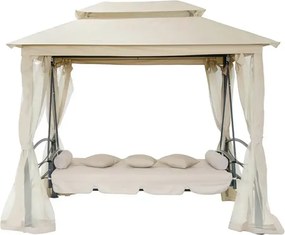 RESIGILAT-Foisor de gradină cu balansoar, canapea 3 locuri, pavilion gradina cu plasa tantari, cadru metalic, 252x175x250 cm, Bej