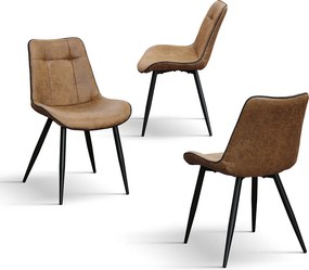 SET 4 Scaune Industry, piele ecologica ,structura metalica - MARO CAMEL
