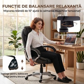 HOMCOM Scaun Birou Ergonomic Rotativ din Piele PU, Funcție Legănare, Înălțime Reglabilă, Capacitate 120kg, Negru | Aosom Romania