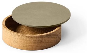 Cutie de depozitare verde-în culoare naturală din lemn și din piele ecologică cu capac, decorativă ø 11x3,5 cm Circle Nupo – LIND DNA