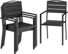 Outsunny Set 4 scaune de grădină Scaune de terasă stivuibile cu design cu lamele și cotiere 52 x 51 x 90 cm Negru | Aosom Romania