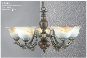 Candelabru rustic cu 5 brate design italian din alama cu lemn 2801