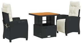 3277375 vidaXL Set mobilier de grădină cu perne, 3 piese, negru, poliratan