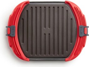 Grill pentru cuptorul cu microunde Lekue 1009082, 27x20,7,8x4,4 cm, Silicon platinat, Otel cu strat antiaderent, 0 / +240 °C, Rosu