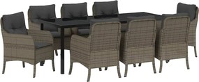 vidaXL Set de masă pentru grădină cu pernă 9 pcs Gri poliratan